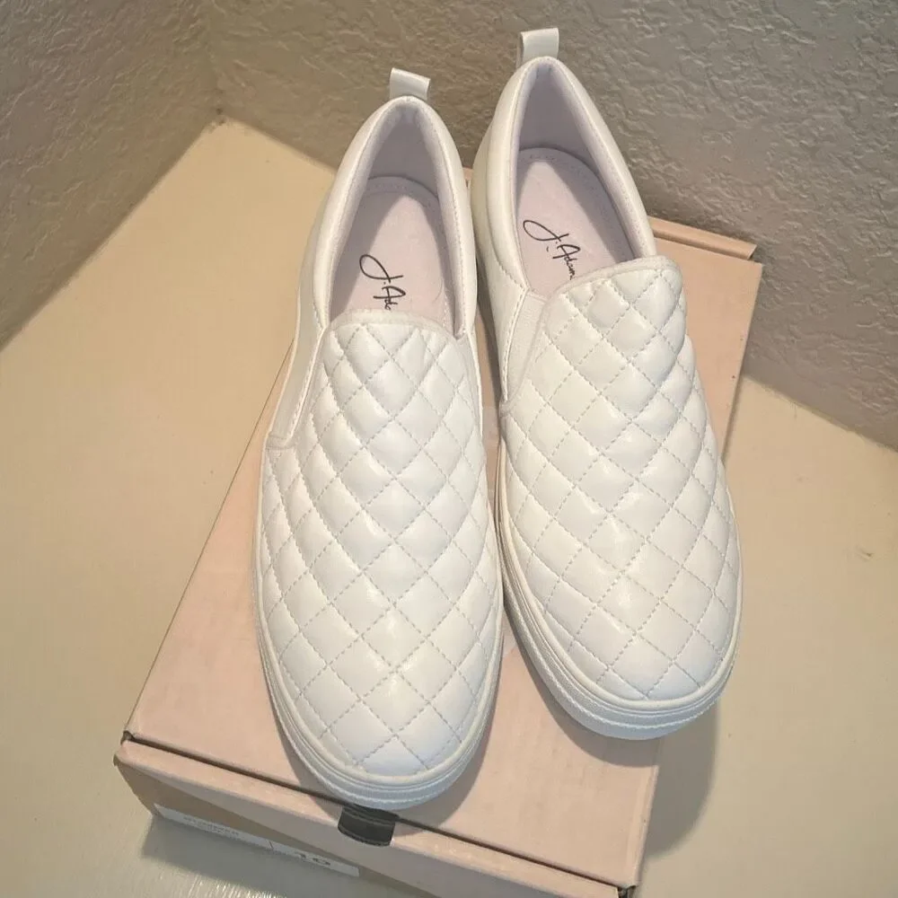 J. Adams Women's Size 10 Glimmer White Quilted Sneakers Casual Slip On Shoe NEW
